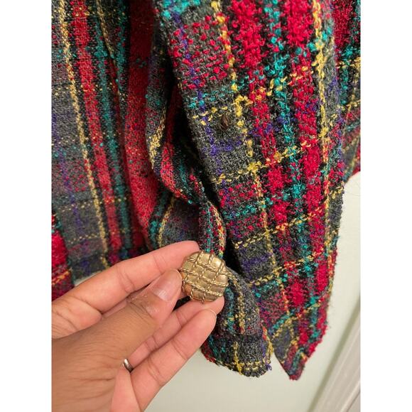 Vintage Rampage Womens Jacket Medium Red Plaid Wool Blend Open Front Grunge 90s - Picture 4 of 11